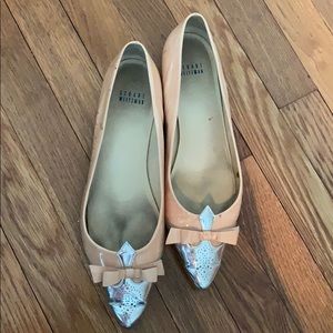 Patent leather blush pink and silver flats